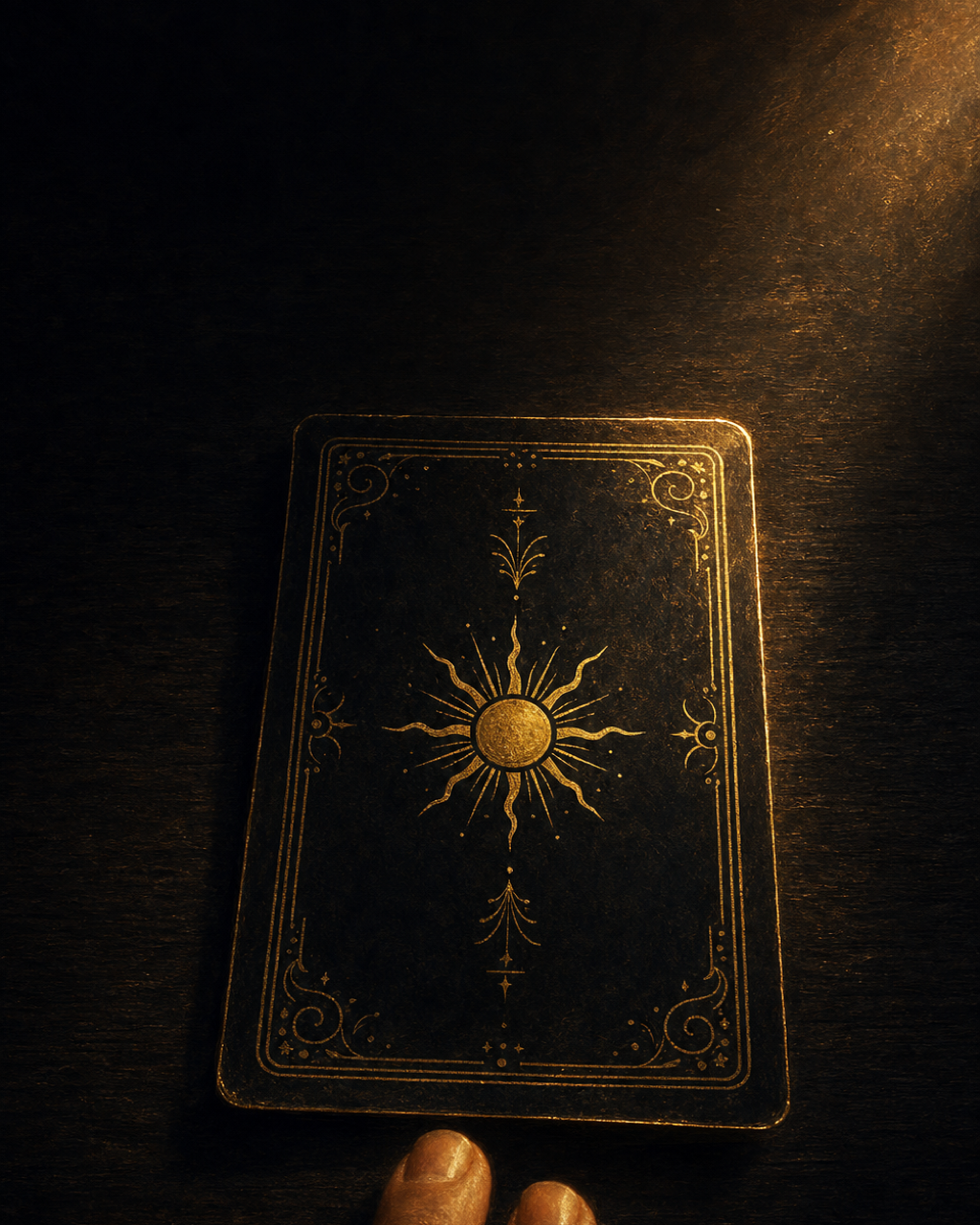 A hand hovering over face-down cards before the result is known